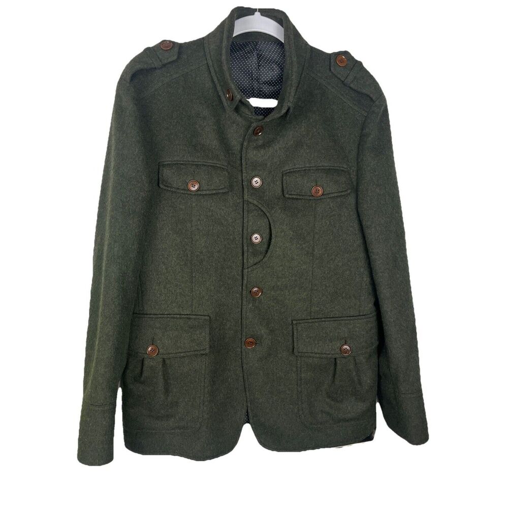 Vistula Green Wool Military Style Jacket EU mens 52 Slim Italian Steampunk